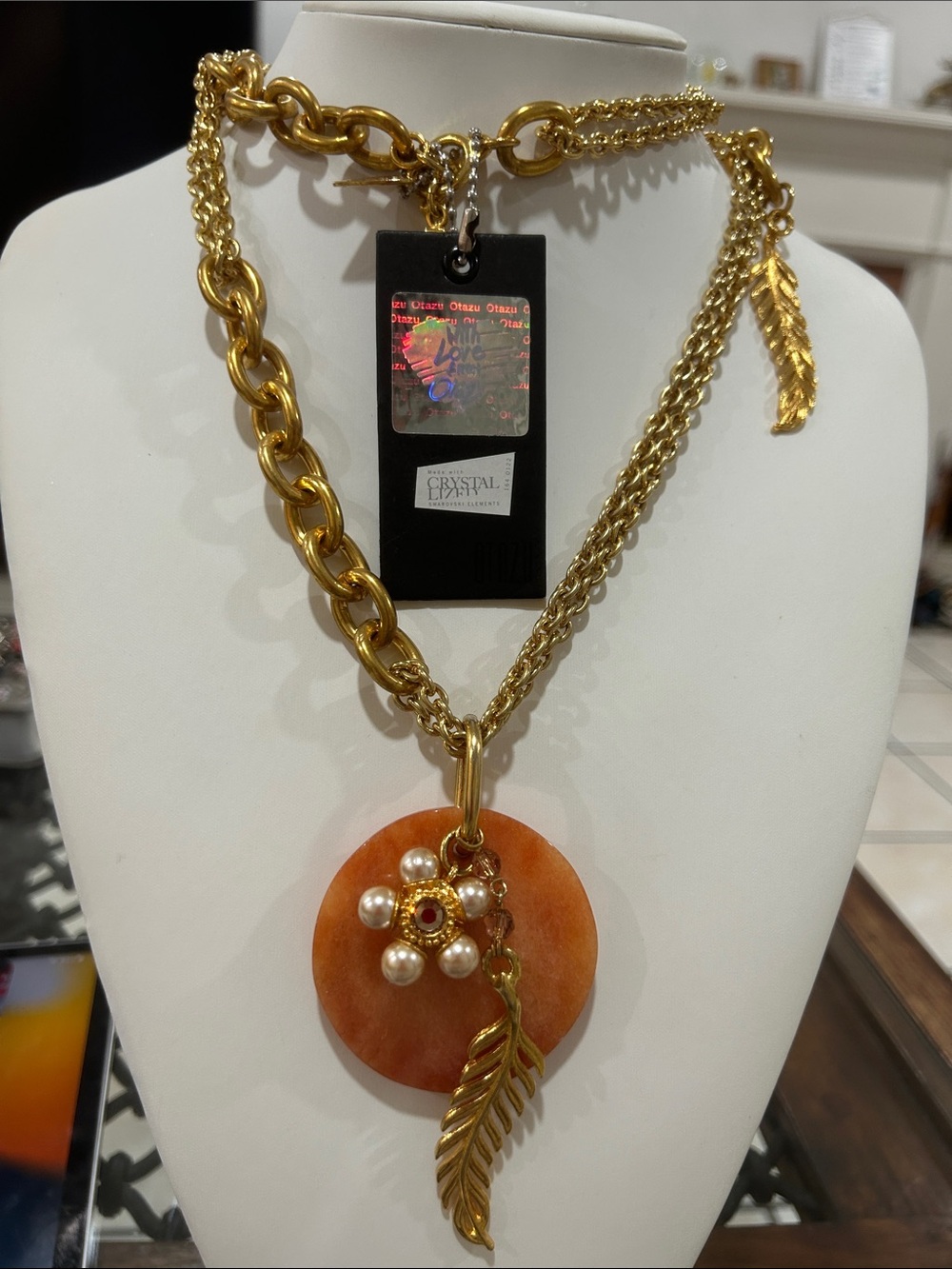 Rodrigo Otazu Gold-Plated Layered Necklace with Large Disc and Leaf 🍂 Charms 36”
